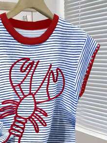 Nueva camiseta de manga corta con bloques de color y rayas, ropa de primavera/verano - Multicolor 6 - Ver 4