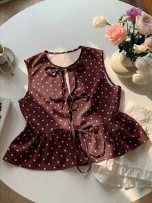 Blusa de rayas y estampado sin mangas para uso diario sencilla, tops sin mangas - Marrón - Ver 8