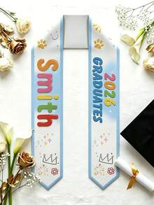 Customizable Graduation Shawls For Children, Graduation Sashes With Personalized Prints Of Names And Years, And Satin Shawls With Cute Paw Prints And Crown Patterns, Suitable For Graduates Of All Ages. - Multicolor - View 6
