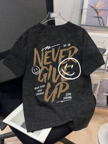 2pcs Set Suitable For Teen Boys, Round Neck Short Sleeve T-Shirt With English Print, Paired With Simple Casual Khaki Shorts, Summer New Arrival Set - Black - View 3