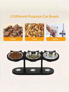Adjustable Elevated Cat Bowl, 15° Tilted Angle, Suitable For Cats, Puppies And Small Pets. Dog Raised Feeding Station With 3 Stainless Steel Bowls, Adjustable Feeder For Convenient Food And Water Placement. - 720ml - View 8
