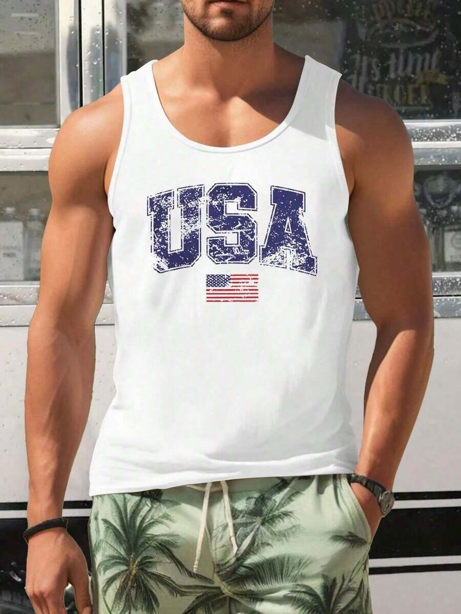 US 250th Anniversary Tank Top 1776 2026 USA Bald Eagle Flag Print White Cotton Slim Fit Sleeveless July 4th Patriotic Apparel For Men Unisex Tops - 白色 2 - 查看 1