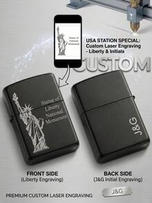 1pc Custom Laser Engraved Lighter Case, Personalized Metal Windproof Cover With Statue Of Liberty & Initials, USA 250th Anniversary Souvenir, Patriotic Gift For Men, Husband, Father, Groomsmen, Birthday, Outdoor Gear - Multicolor - View 1