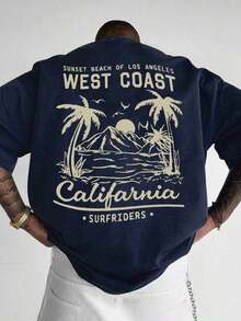 Camiseta de manga corta holgada con estampado de moda para hombres GRDR |   Diseño exquisito |   Esencial de verano |   Fácil de combinar, mostrando tu estiloPlayera Casual para Mujer con Estampado Gráfico, Camiseta de Manga Corta Cuello Redondo Ajuste Holgado para Uso Diario de Verano - Azul marino - Ver 2