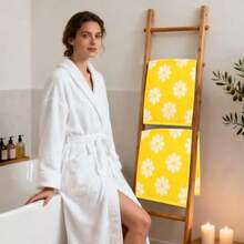 2 Pcs Floral Hand Towels Yellow Daisy Flower Jacquard Cotton Bath Towel Spring Absorbent Dish Towel For Housewarming Home Kitchen Bathroom Decor Gift Set - Yellow - View 8