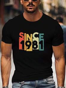 Camiseta unisex de manga corta, camiseta retro para hombre con estampado "Desde 1981" - Camiseta casual de verano con estampado geométrico colorido, tela de poliéster ligera, cuello redondo, corte relajado, perfecta para atuendos casuales, camiseta de verano.| Camiseta con Estampado Vintage| Lightweight Shirt, T Shirplayeras hombre,spiderman,, mujer,romwe men,boho chic,maestras regalos,camiseta para mujerconjuntos curvy para mu,y2k, - Negro - Ver 1