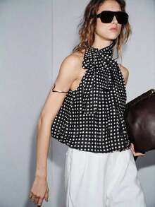 Camiseta de mujer con estampado de lunares y lazo para fiesta/graduación - Negro - Ver 7