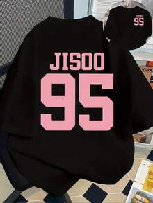 Camiseta Casual de Manga Corta para Mujer - Estampado Gráfico JISOO 95, Negra con Letras Rosadas, Cuello Redondo, Largo Regular, Ajuste Cómodo para Todas las Temporadas, Camisetas para Mujer, Camiseta para Dama, Camisa Dox, Ropa Liz Lisa, Camiseta Lisa Backpack, Camisa de Jisoo, Top para Mujer, Ropa Divertida y Estética, Top Estampado, Camiseta Cómoda, Camiseta para Uso Diario, Fashionofertas playera de hombretops sudaderas para mujer Y2k Camiseta Camisa De - Blanco - Ver 2
