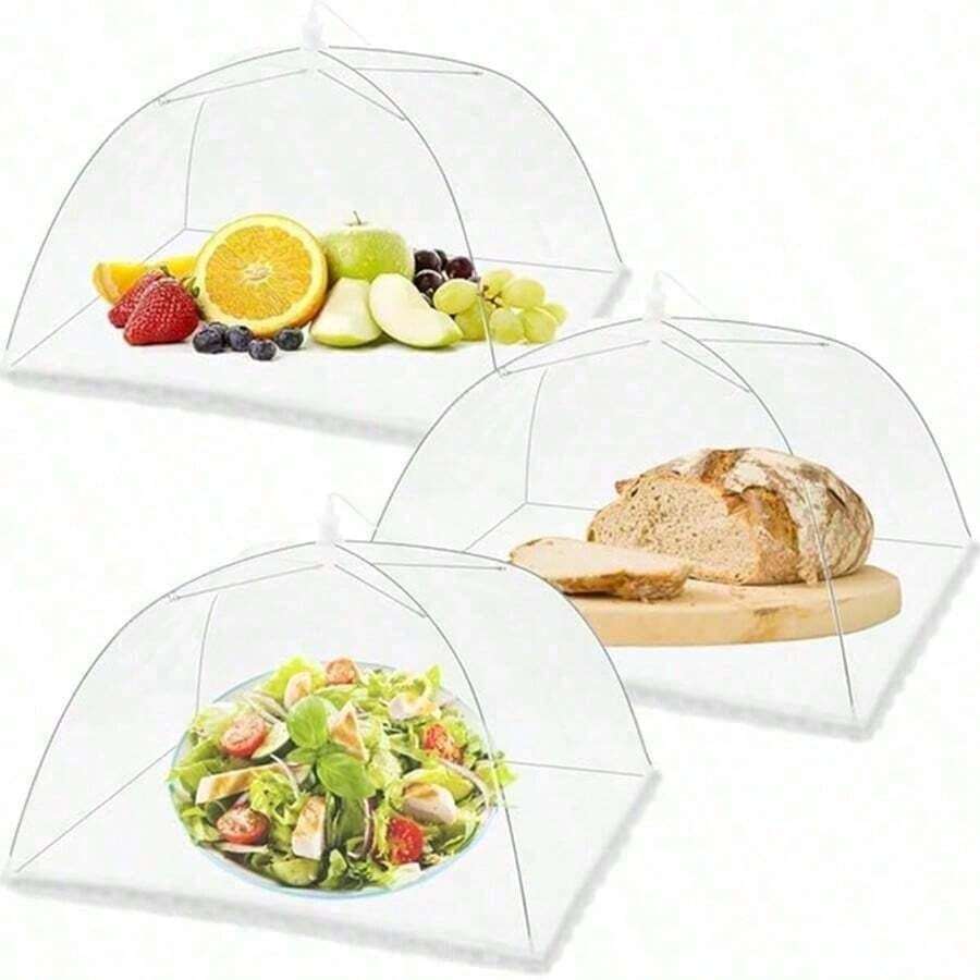 1pc White Pop-Up Mesh Food Cover, Foldable Mosquito & Fly Proof Dust-Proof Food Tent, Suitable For Kitchen Dining Table, Reusable, Outdoor Picnic BBQ Party Camping Food Protection Cover, Summer Home Essential - Multicolor - View 1