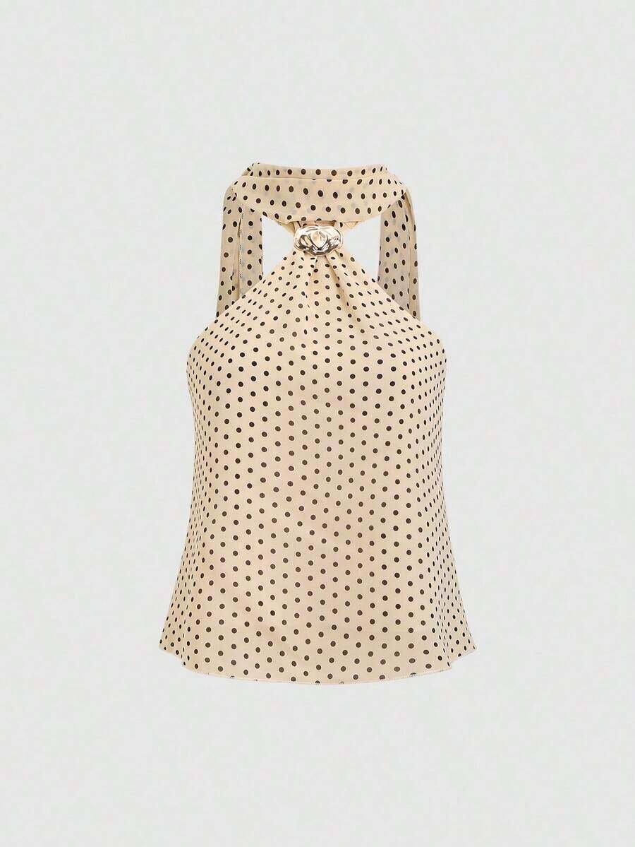 Top corto de tirantes con estampado de lunares lindo y encantador para mujer, para uso casual - Albaricoque - Ver 1