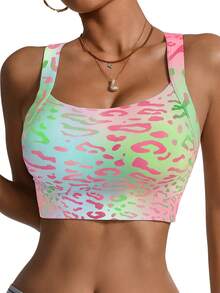 女士运动文胸，彩虹渐变无缝高弹交叉后背健身文胸，可机洗 - 彩色 - 查看 2