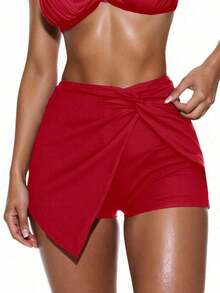 Fondo de bikini retorcido para mujer para la playa de verano y vacaciones - Rojo - Ver 6