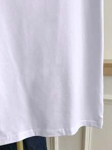 RCamiseta casual de mujer de cuello redondo con estampado gráfico de rayas y bloques de color - Blanco 7 - Ver 5
