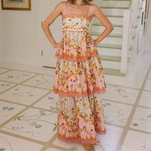 Summer New Women's Cake Strap Dress With Fashionable Tassels And Waist-Revealing Embroidery - Pink - View 3