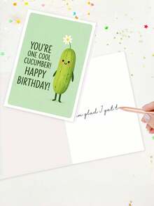 1pc "You're One Cool Cucumber" Funny Birthday Card With Envelope, Cute Vegetable Pun Greeting For Boyfriend Girlfriend Friends, Suitable For Birthdays & Celebrations, Blank Inside - A - View 4