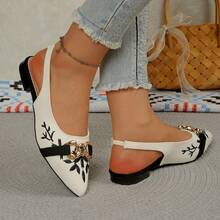Women's Canvas Embroidered Pointed Toe Shoes - Black - View 5