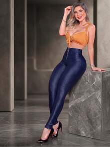 Women's Flat Belly Pants, Riding Pants, Disguise Cellulite - Màu xanh hải quân - Xem 5