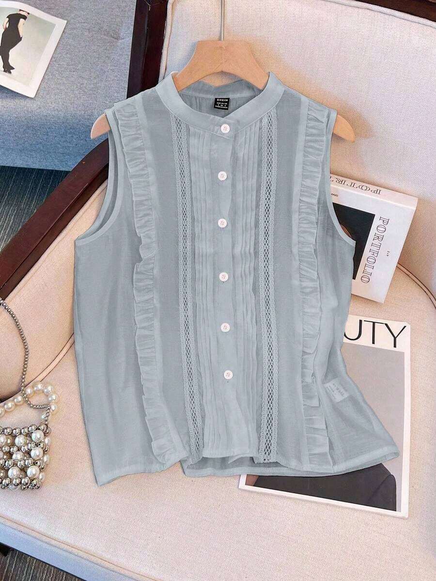 Blusa de verano de unicolor con volantes en el bajo para mujer - Celeste - Ver 1