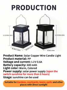 Solar betriebene LED Kupferdraht Sternenlichterkette, wasserdichte Outdoor Hängelichter, Fake Kerzenlichter, Laternen, Gartenbeleuchtung, für Villen, Dekoration, Retro, Stimmungsbeleuchtung, Balkon, Stimmungsnachtlicht - Mehrfarbig - Übersicht 12