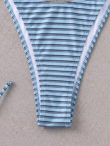 Bộ bikini hai mảnh buộc dây màu xanh hải quân và đen kẻ sọc cổ điển, kiểu dáng gợi cảm, cạp cao, ôm sát, thích hợp cho kỳ nghỉ hè của phụ nữ. - Nhiều màu - Xem 3