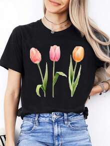 Nueva camiseta de moda para mujer de manga corta, cuello redondo y estilo casual, con lindos diseños de oso de dibujos animados y corazones, estilo cálido y reconfortante, perfecta como regalo para familiares y amigos. - Multicolor - Ver 3