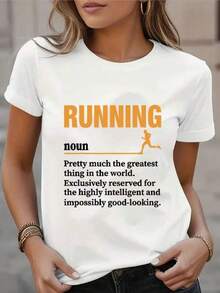 Camiseta de manga corta casual para mujer con definición de correr y estampado gráfico - Camiseta de cuello redondo transpirable, de uste regular lavable a máquinara atuendo casual y estilo atlético, moda estacional, textura elegante, tela de fácil cuidado - Blanco - Ver 2
