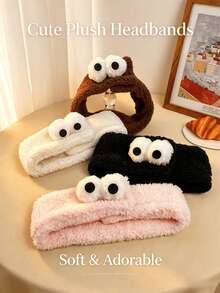 1 pièce de bandeau mignon à grands yeux pour femmes pour se laver le visage et prendre une douche. Le bandeau peut être ouvert pour dormir. Le bandeau est en peluche pour se laver le visage et ne laisse pas de trace. C''est un bandeau en peluche avec fermeture - Multicolore - Voir 3