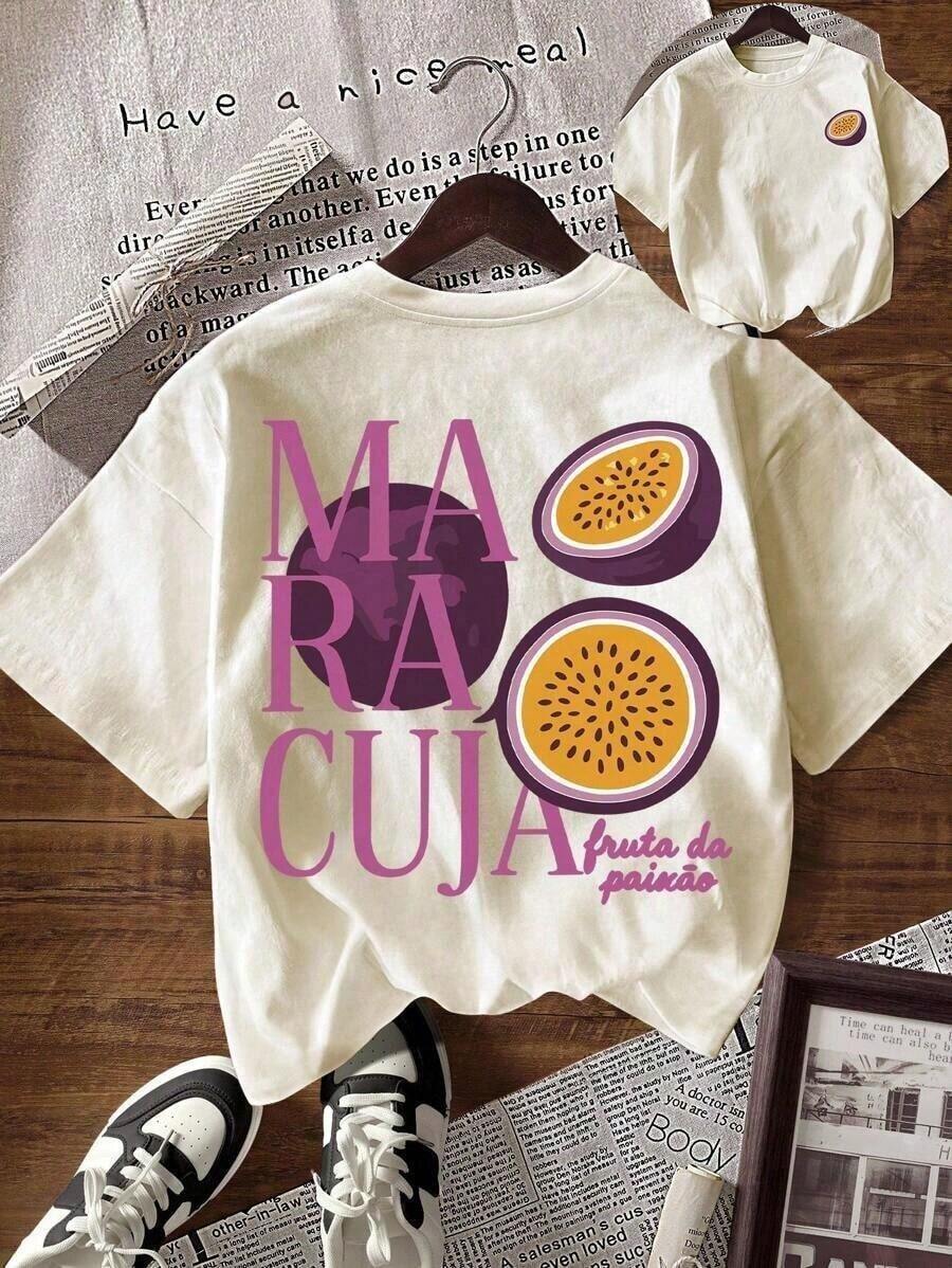 Short-Sleeved T-Shirt With Fruit And Summer Letter Print, Loose And Comfortable - 杏子 3 - 查看 1