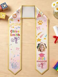Customizable Graduation Shawls For Children, Graduation Sashes With Personalized Prints Of Names And Years, And Satin Shawls With Cute Paw Prints And Crown Patterns, Suitable For Graduates Of All Ages. - Multicolor - View 9