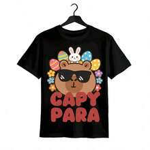 Tops para mujerAdorable de Algodón Blanca con Estampado de Huevos de Pascua de Capibara para Mujer, Casual, de Longitud Regular, Manga Corta, Cuello Redondo, Top de Verano, Ropa de Verano para Mujer, Ropa de Vacaciones para Mujer, Tops de Mujer, Tops de Verano, Conjuntos de Verano, Ropa de Verano, Regalos de Pascua - Negro - Ver 8