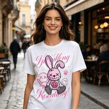 Tops para mujer Holgada para Niña con Estampado de Conejo Graffiti - Diseño de Sonrisa Derretida, Estilo Urbano Y2K, Ropa Casual de Verano para Skateboard - Blanco - Ver 9
