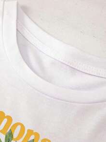 Summer TopsWomen's Casual Lemon Letter Print T-Shirt, Summercotton T-Shirt - White - View 3