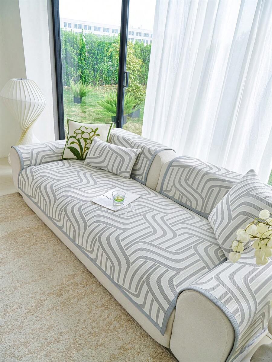 1 chiếc đệm sofa đuôi cáo thẳng, chất liệu lụa băng mát lạnh, thích hợp làm thảm làm mát sofa mùa hè, chống trượt chắc chắn, cảm giác cao cấp, khăn che nắng mùa hè phù hợp với sofa chữ L và sofa 1/2/3/4 chỗ ngồi (1 chiếc). - Xám - Xem 1