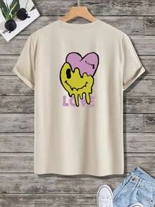 Off-The-Shoulder T-Shirt With Letter And Cartoon Print - 杏色 - 查看 1