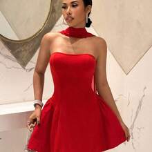Slayr 2025 New Party, Birthday, Cocktail, Valentine's Day, Halloween, Christmas, Wedding, Daily Wear French Style Strapless A-Line Princess Mini Dress - Red Short Club Dress Dress Red Red Mini Dress Strapless Dress Women's Red Dress Red Casual Dress Short Red Dress,Summer Dresses For Women - Negro - Ver 6