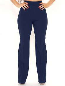 Pantalones acampanados de talle alto de moda para mujer, disponibles en múltiples colores - Azul Marino - Ver 4