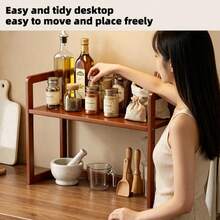 1pc Multifunctional Desktop Storage Rack, Adjustable Height Storage Organizer, Space Saver, Kitchen/Makeup/Book/Spice Rack, Open Shelving Unit - Mocha Brown - View 8
