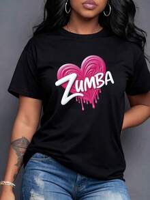 Corazón rosado vibrante con '' blanco y goteo simboliza pasión energía ritmo alegría movimiento y vitalidad del baile fitness para entusiastas Camiseta de mujer -Vintage Street Style Unisex Loose Cotton Short Sleeve Crew Neck-Shirt - Negro - Ver 7