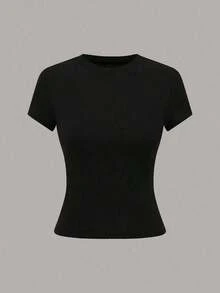 1 pieza Camiseta de manga corta informal de unicolor para mujer - Multicolor 7 - Ver 4