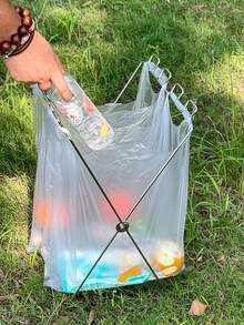 1件裝小型可折疊金屬垃圾袋置物架，32 * 27 * 50cm 便攜式可收納垃圾袋架，適用露營、野餐、燒烤、露營車、露台、花園與旅行 - 彩色 - 查看 10