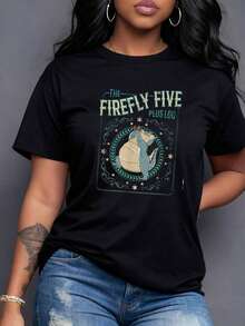 Graphic Of A Smiling Firefly Holding A Star That Symbolizes Hope And Inner Light In Dark Times. Women's T-Shirt With A Modern And Comfortable Cut For Everyday Wear, Casual Short Sleeves. - 黑色 - 查看 7