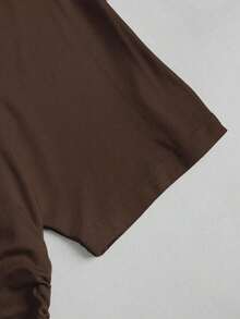 Nueva camiseta casual de primavera/verano para mujer, de estilo elegante y chic de la calle, con hombro asimétrico, ajuste delgado, deportiva, versátil y cómoda - Marrón - Ver 4
