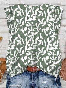 Camisa de mujer casual y minimalista con estampado botánico, adecuada para el verano - Verde - Ver 2