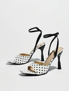 Giày sandal cao gót nữ, thích hợp cho mùa xuân/hè, hộp đêm, tiệc tùng, hoạt động ngoài trời, thời trang thượng lưu, tiệc cao cấp, chế tác gương tinh xảo, gót cao màu đen mảnh, mũi vuông nhỏ, dự tiệc, kỳ nghỉ, phong cách sang trọng, quai chéo mỏng bằng da PU gợi cảm, chấm bi bóng, chất liệu thoải mái, quai mảnh quyến rũ, giày trắng thanh lịch, sandal sang trọng, giày cao gót thường ngày. - trắng - Xem 6