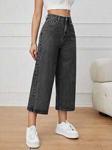 Jeans unicolor con cremallera - Negro - Ver 6