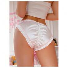 Women's Satin Bow Panty Lace Trim Low Rise Cute Bikini Underwear Silky Panty Brief - 白色 - 查看 6