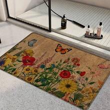 1pc Butterfly Pattern Printed Linen Kitchen Rug, Bathroom Mat, Doormat, 3D Printed Rectangular Carpet For Living Room, Bedroom, Hallway, Bathroom, Laundry Room - Polyester Rug For Indoor And Outdoor Home Decor - Multicolor - View 2