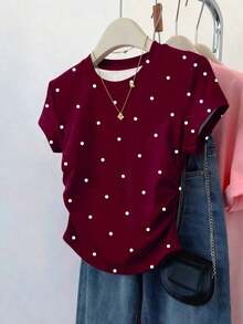 Nuevas llegadas de verano, chaqueta casual versátil, diseño gráfico con rhinestones, camiseta ajustada para mujer, cómoda de llevar, adecuada para uso diario, al aire libre, de compras, citas - Burdeos - Ver 6