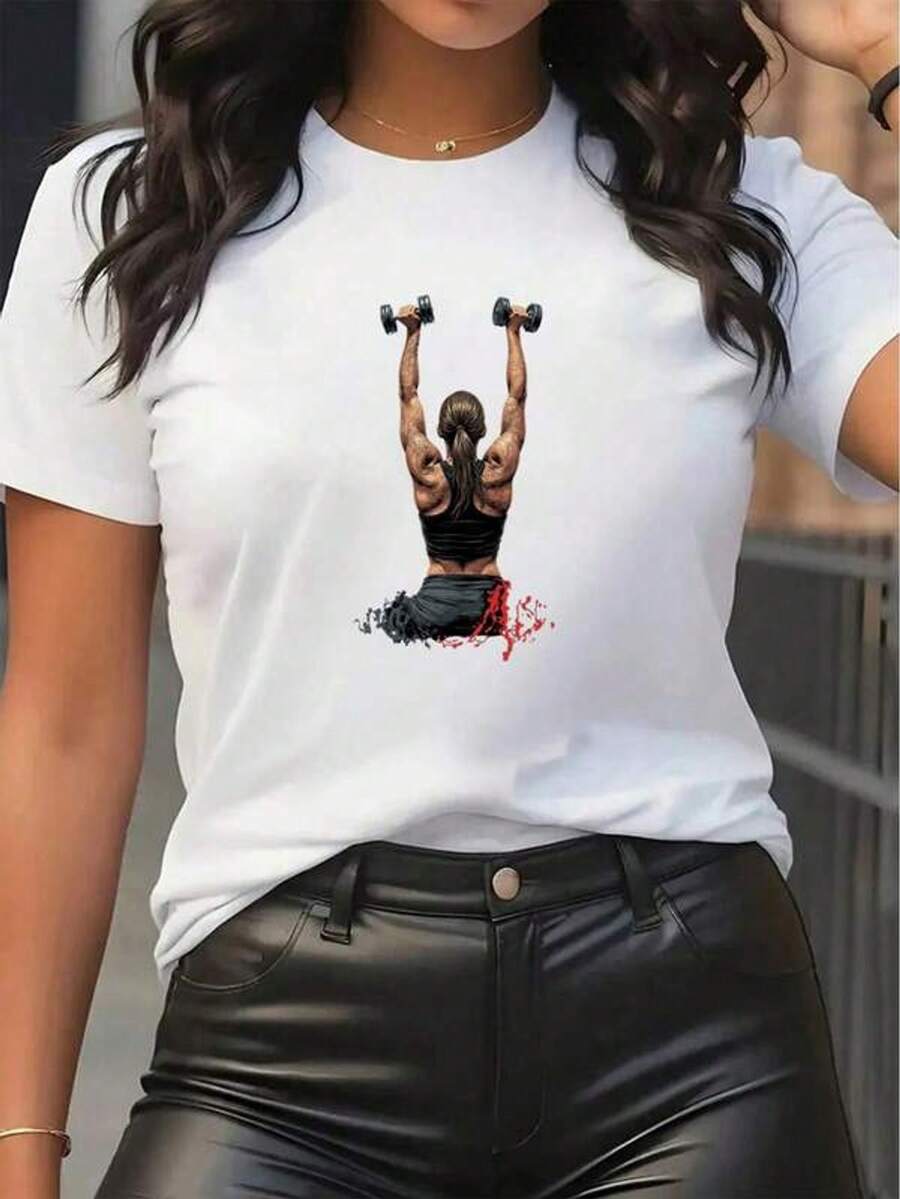 Unique Short-Sleeved T-Shirt For Use In The Living Room, Durable Fabric With Bicycle Print, Comfortable For Everyday Wear, Stylish Design For Men And Women, Suitable For Casual Outings And Lounging At Home - 白色 - 查看 1