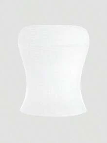 Camiseta sin tirantes sexy básica, top tubo blanco elástico de unicolor y ajustado a la moda, adecuado para todas las estaciones y uso casual en verano - Blanco - Ver 10